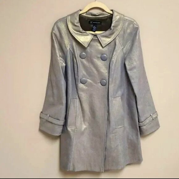 INC Metallic Gold Retro Swing Trench Coat - Size Large - Picture 1 of 7